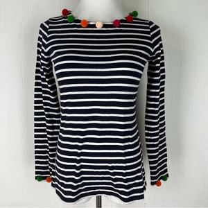 Boden Navy Striped Long Sleeve Top w Pom Poms 6